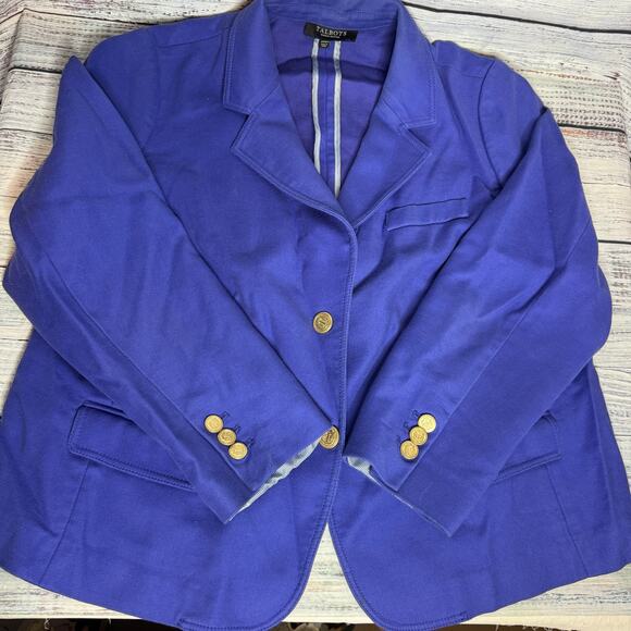 Talbots 20WP Blazer Jacket Bright Royal Blue Cotton Blend with Gold Buttons - Picture 5 of 8